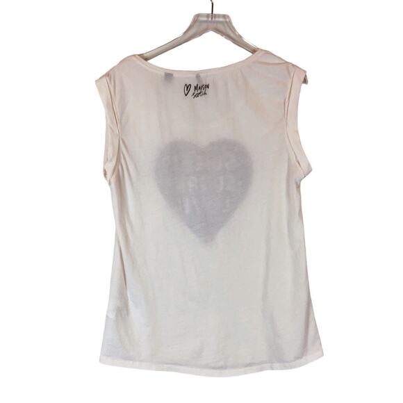 Maison Scotch Womens Graphic T-Shirt XL White Scoop Neck Cap Sleeve Lightweight - Picture 6 of 10